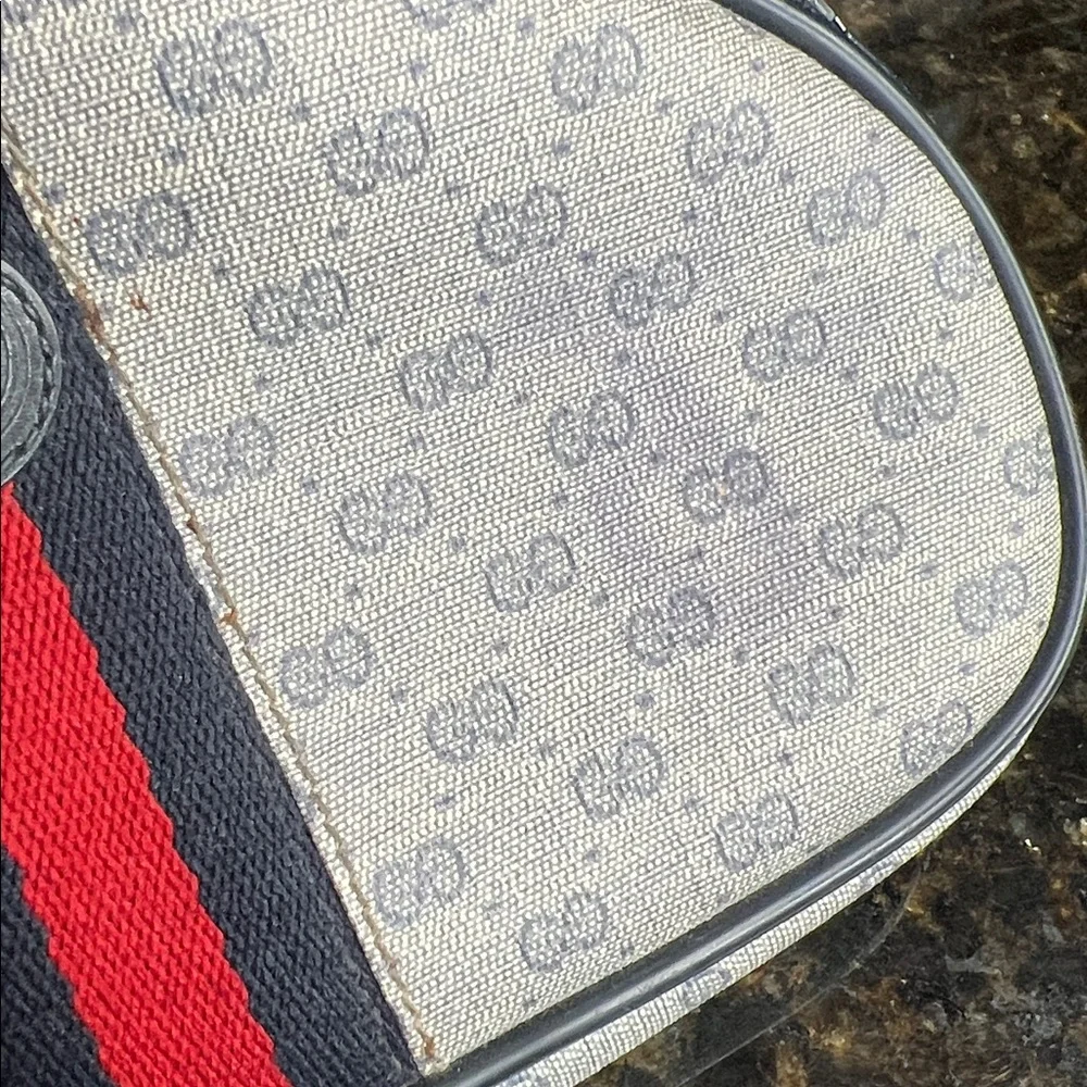 Gucci Vintage 70's Gucci Monogram GG Blue Coated Canvas Cosmetic Pouch